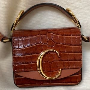 CHLOÉ MINI C CROC-EMBOSSED LEATHER CROSSBODY BAG